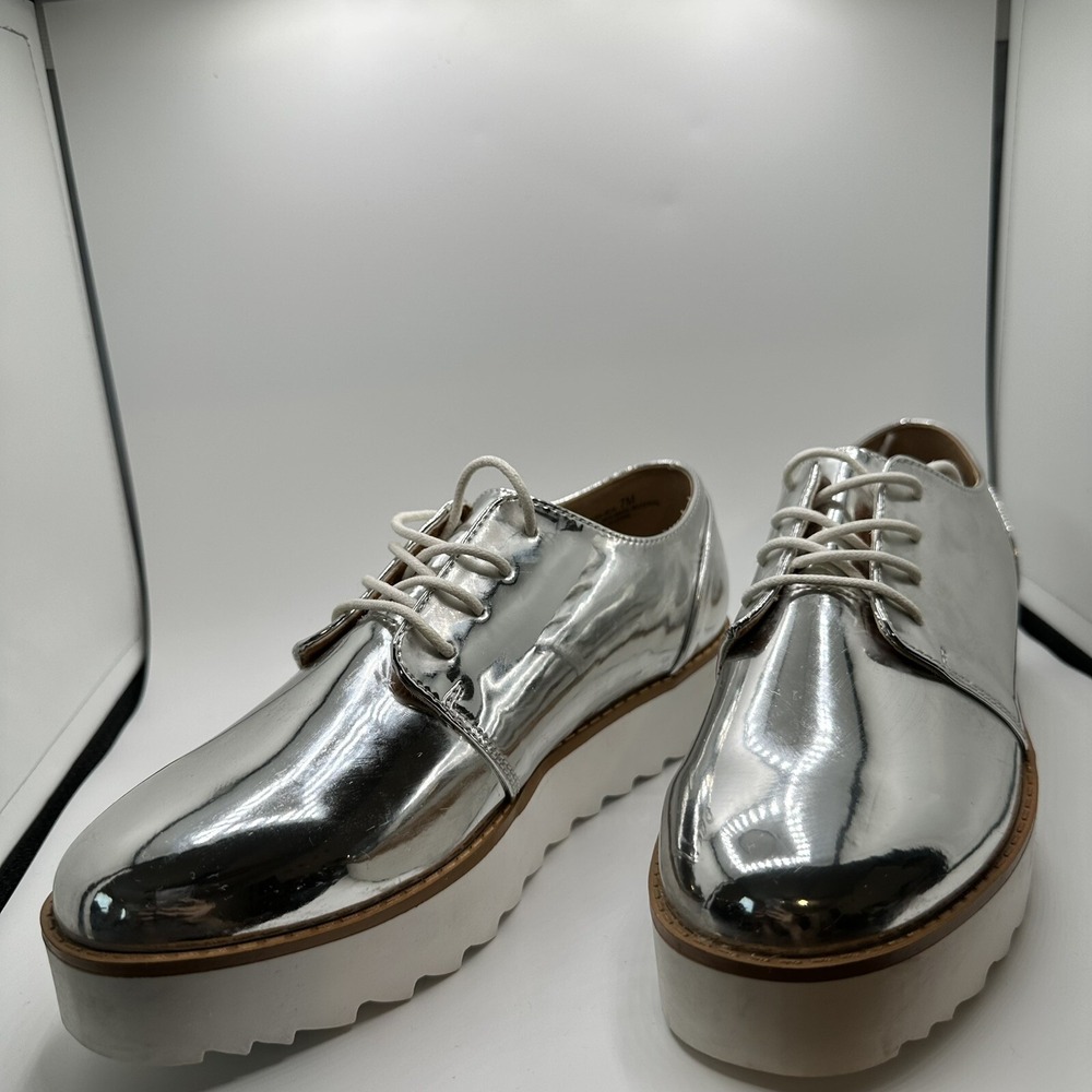 Chinese Laundry Silver Metallic Platform Oxfords KISS-001A Mens 7M Mirror Derby